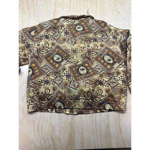 VTG 100% Silk Bomber Jacket Women’s XL Browns Horses Lined Equestrian Zip Front - Picture 5 of 9